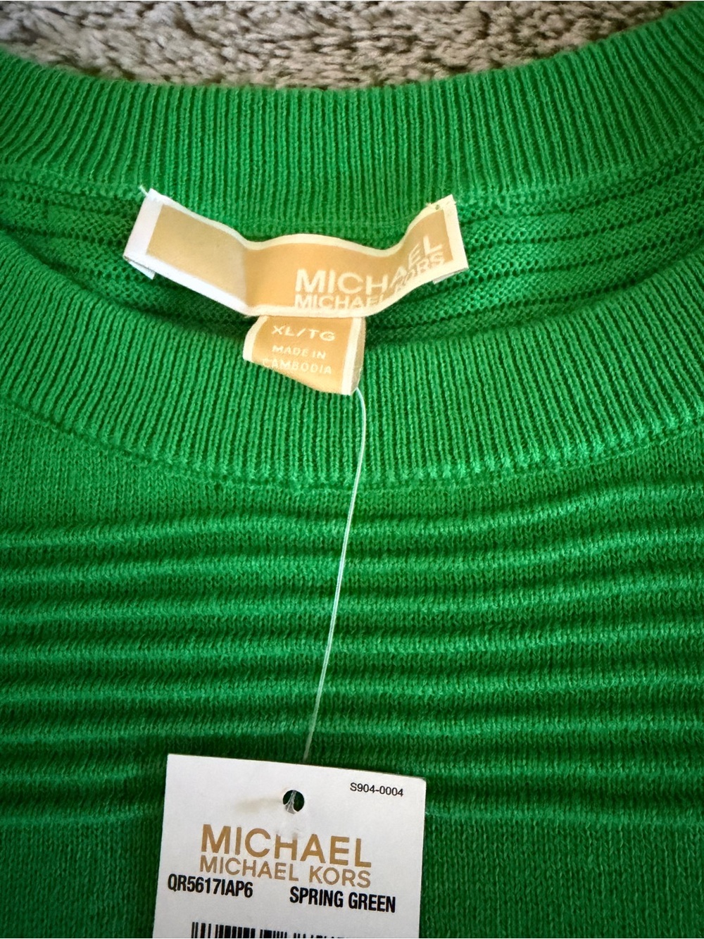 Michael Kors Men’s Bright Green Ribbed Crewneck Sweater - Picture 2 of 5